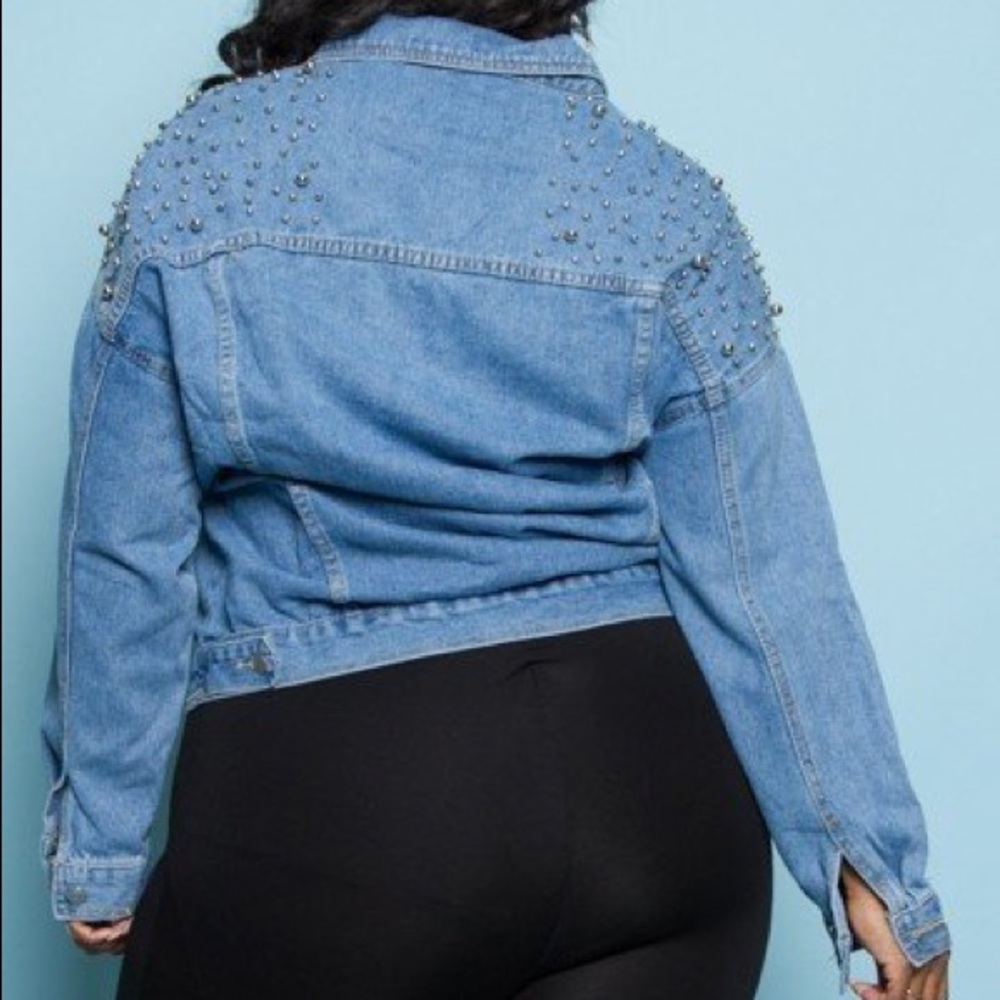 STUDDED UP DENIM JACKET-PLUS SIZE
